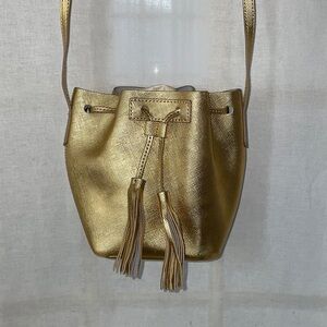 Gold Metallic Leather Crossbody Bag w/ Tassels